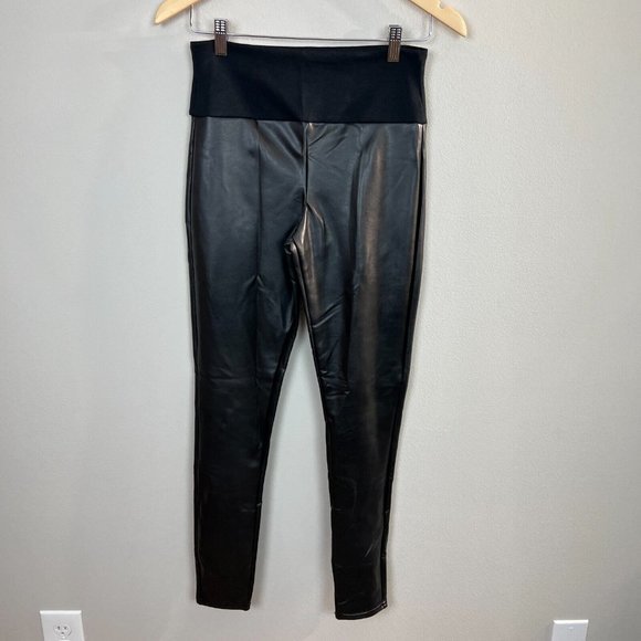 ASSETS by SPANX Faux Leather Shaping Leggings M Very Black Skinny Womens New - Picture 9 of 9